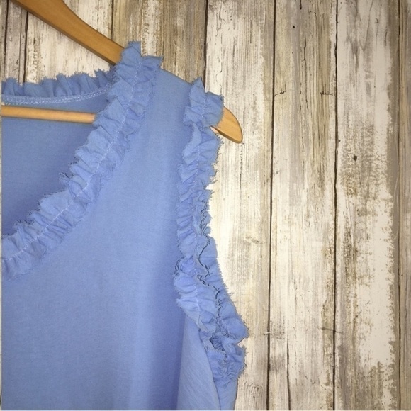 Jodifl Blue Ruffle Edge Sleeveless High Low Blouse - Picture 2 of 4